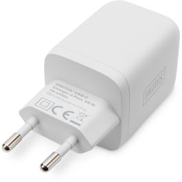 Digitus Cargador USB-C 2 Puertos 65W, 2x USB-C (45W+20W), GaN, para Smartphone/Tableta, Blanco