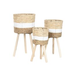 DKD Home Decor Macetero Urban Bicolor de Fibra 32 x 60 x 32 cm - Set de 3 Unidades Desmontable