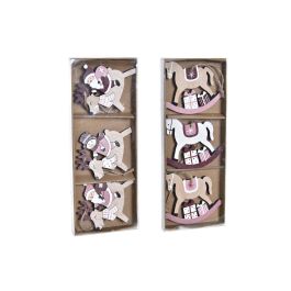 DKD Home Decor Decoración Colgante Navidad Fantasía MDF - Pack 2 Sets Surtidos de 3 Piezas Rosa, Natural y Blanco (8.2x1.5x21cm)