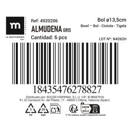 La Mediterranea Bol "Almudena" Gris Ø13.5 cm (24 Unidades)