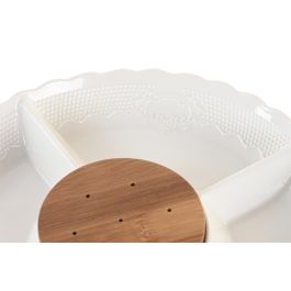 DKD Home Decor Bandeja Basicos Blanco Natural Porcelana Bambu 25.5 x 3 x 25.5 cm