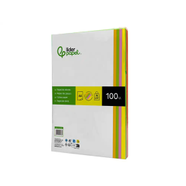 Liderpapel Papel Color DIN A4 75 gr Neón, 4 Colores Surtidos, Paquete 100 Hojas