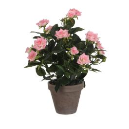 Mica Decorations Rosal Rosa PVC con Maceta Cerámica Gris Ø11.5x33x25cm