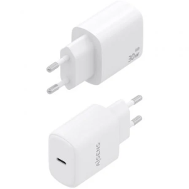 Aisens Cargador de Pared GaN A110-0975, 1xUSB-C PD3.0, 30W, Blanco