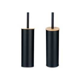 Berilo Escobillero de Metal y Bambú Negro 9.5x27.2x9.5 cm con Tapa y Escobilla de 34 cm (6 Unidades)