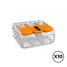 Wago Conector Rápido con Palanca 3 Vías, Ø Máximo 4 mm², 450 V, 32 A Transparente 18,8 x 18,6 x 8,4 mm, 10 Unidades Precio: 8.49999953. SKU: B14YH2Y7XC