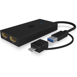 ICY BOX IB-SPL1029AC Splitter 2xHDMI a USB + USB a USB-C Adapter 4K@30Hz Negro para Windows/Mac/ChromeOS