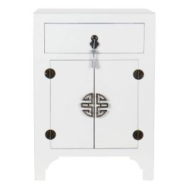 Mesita De Noche Oriental DKD Home Decor Blanco Plateado 34 x 66 x 45 cm