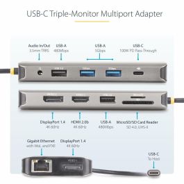 Hub USB Startech 154B-USBC-MULTIPORT Gris 100 W