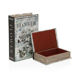 Caja Decorativa Versa Lienzo Madera MDF Flores Libro Caja Decorativa Versa Lienzo Madera MDF Flores Libro