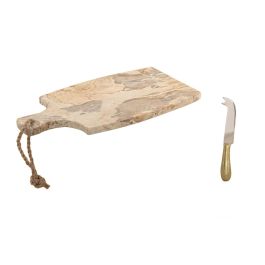 DKD Home Decor Tabla de Cortar Moderna de Mármol y Acero Inoxidable Beige Dorado 38x20x1.5 cm Set de 2