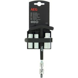 Llave para bujías articulada con doble rótula y manguitos surtidos de 16 mm, 18 mm y 21 mm. Mango en T antideslizante de acero inoxidable.