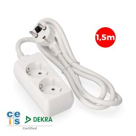 Edm Prolongador con 2 tomas 2p+t, 16A 250V, Cable H05VV-F 3G 1,5m, Blanco