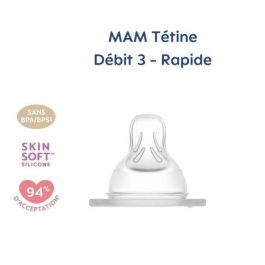 MAM Tetina Anatómica para Biberón de Silicona Flujo Rápido Nivel 3 Pack 2 Unidades Transparente Diseño Succión Natural Similar Seno MAM Tetina Anatómica para Biberón de Silicona Flujo Rápido Nivel 3 Pack 2 Unidades Transparente Diseño Succión Natural Similar Seno