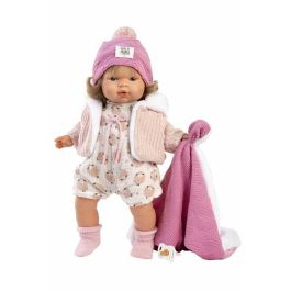 Llorens Muñeca Lola Llorona con Mantita 38 cm, Cuerpo de Tela. Llora y Emite Sonidos Reales. Pilas Incluidas. Juguete Niñas +3 Años