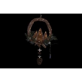 DKD Home Decor Decoración Colgante Navidad Alpina con Puerta, LED y Madera, Marrón Dorado, 90 cm Alto (2 Unidades)