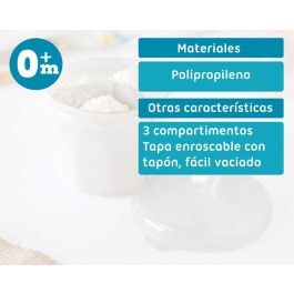 KioKids Dosificador de Leche en Polvo 3 Compartimentos Semitransparentes Bebé +0 Meses para Biberón Snacks Chupete Gris Esterilizable Lavavajillas