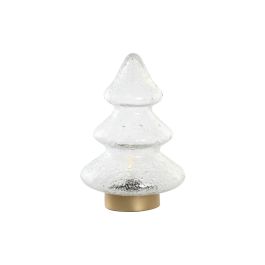 DKD Home Decor Decoración Navideña Luminosa Moderna en Forma de Árbol, LED, Cristal Transparente y Dorado, 19x19x28 cm