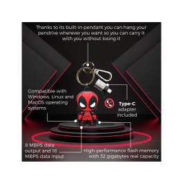 Wondee Memoria USB Deadpool 32GB Llavero Pendrive con Adaptador USB C