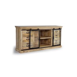 Giner y Colomer Aparador de Madera de Mango y Metal, 180 cm, Color Natural con Puertas Negras