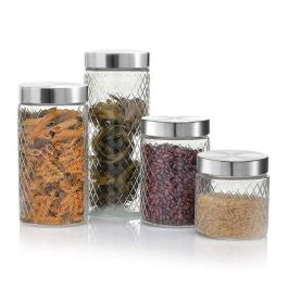 Anna Tarro de Vidrio con Tapa de Acero y Relieve, Capacidad 1700 ml (1.7 L), Medidas ø11 x 22 cm (12 Unidades) Anna Tarro de Vidrio con Tapa de Acero y Relieve, Capacidad 1700 ml (1.7 L), Medidas ø11 x 22 cm (12 Unidades)