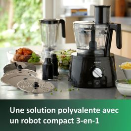 Philips HR7776/90 Robot de Cocina Multifunción 1000W con Amasadora, 3.4L Tazón, 1.5L Licuadora, 12 Velocidades - Negro