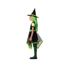 Otros Disfraz Infantil de Bruja Niña con Vestido Corto Verde y Falda Asimétrica, Sombrero Puntiagudo - Talla 3-4 Años para Halloween y Fiestas