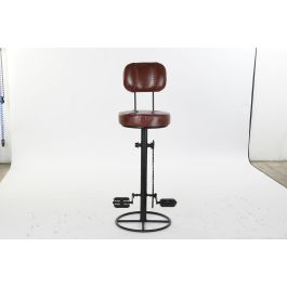 DKD Home Decor Taburete Vintage Piel y Metal Marron Negro 46 x 118 x 45 cm