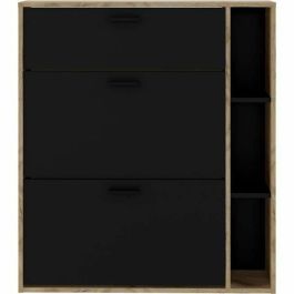 T31107M51M8VO Zapatero LEONA de 2 puertas, Melamina negra y contorno roble rústico, para 8-10 pares, 90x25x102 cm