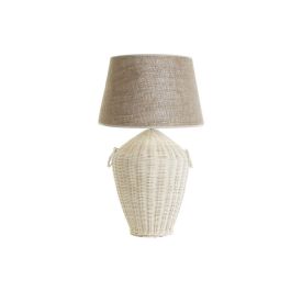 DKD Home Decor Lámpara de Sobremesa Tropical de Ratán y Lino, Hecha a Mano, Blanco Marrón Claro, 42x42x70 cm, Casquillo E27 Precio: 103.7900006. SKU: B139R9YBSJ