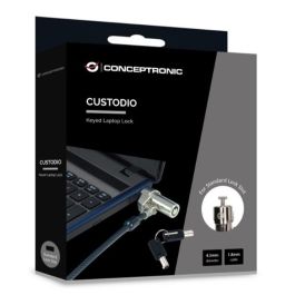 Conceptronic Cable de Seguridad para Portátiles 1.8M CUSTODIO02BS - Candado con Llave, Compatible con Ranura Estándar, Cable Giratorio 360°