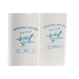 DKD Home Decor Aceitera Vinagrera Set de 2, Dolomite e Inox, 250 ml, Blanco Turquesa, Apta Microondas y Lavavajillas