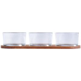 Day Juego de 3 Boles de Vidrio Estriado con Bandeja de Acacia - Elegante y Práctico para Servir Aperitivos
