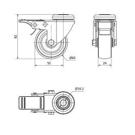 Ruedas Alex Rueda giratoria con agujero, eje liso y freno, color gris, carga máx. 50 kg, Ø 6 cm