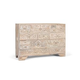 Giner y Colomer Cómoda de Madera de Mango con 14 Cajones y Diseño Tallado a Mano Blanco Decapé