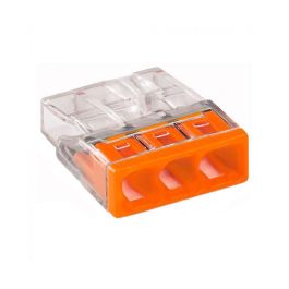 Wago Conector rápido 3 vías para 3 conductores rígidos, 0.5 a 2.5 mm², policarbonato transparente/naranja