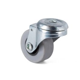 Q&Q Tp8 Rueda Giratoria con Aro de Goma Ø40mm, Acabado Zincado, Carga Máxima 20kg, Soporte Acero Estampado y Fijación Taladro Pasante