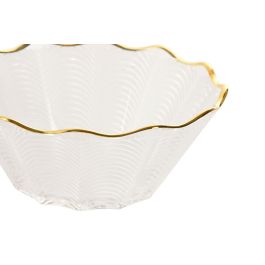 DKD Home Decor Bol Glam de Cristal Transparente y Dorado - 14.5x6x14.5 cm - Apto para Microondas y Lavavajillas (2 Unidades)