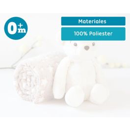 KioKids Oso de Peluche Blanco con Mantita de Estrellas para Bebé, 25cm, Manta 100x100cm, Poliéster, +0 Meses