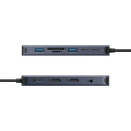 HYPER HD4006GL Hub USB-C 10Gbps con HDMI 4K 60Hz, Gigabit Ethernet, Lector SD/MicroSD, USB-A, Jack 3.5mm Azul/Gris
