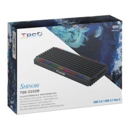 TooQ TQE-2222B Caja Externa SSD M.2 NVMe/NGFF USB 3.1 Gen2 USB-C Sin Tornillos RGB Negro Aluminio