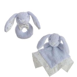 Dou-dou 30x30 + sonajero 16 cm conejo azul caja Dou-dou 30x30 + sonajero 16 cm conejo azul caja