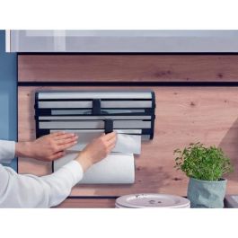 Leifheit 25793 Dispensador de pared Parat Royal 3 en 1 para toallas de papel, film y aluminio, cuchillas y freno, acero inoxidable