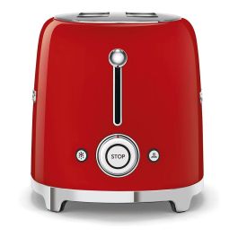 Smeg TSF01RDEU Tostador de Pan para 2 Rebanadas, Color Rojo, Control por Botones, Acero Inoxidable, Función Descongelar y Recalentar, 950W