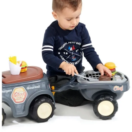 Falk Food Truck Correpasillos para Bebés con Asiento Abatible, Volante con Claxon, Remolque y Accesorios - A Partir de 12 Meses