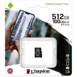 Kingston Canvas Select Plus Tarjeta microSDXC 512GB Clase 10, UHS-I, Velocidad de lectura 100 MB/s para Cámaras y Drones