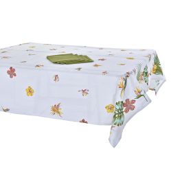 DKD Home Decor Mantel Tropical Tropic Garden Set 9 Poliéster Multicolor Blanco 250x150 cm (2 Unidades)