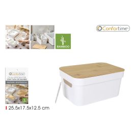 Caja organizadora multiusos plástico con tapa bambú Confortime (8 Unidades)