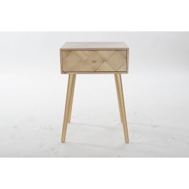 DKD Home Decor Mesita Auxiliar Rombo Moderno Pino y Metal Marron Claro Dorado 45 x 34 x 67 cm