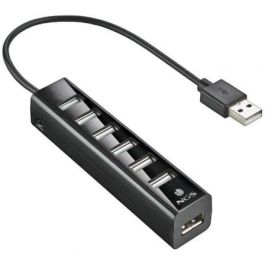 NGS IHUB7TINY Hub USB 2.0 de 7 Puertos con Alimentación Externa, Diseño Compacto para Múltiples Dispositivos, Velocidad 480 Mbps